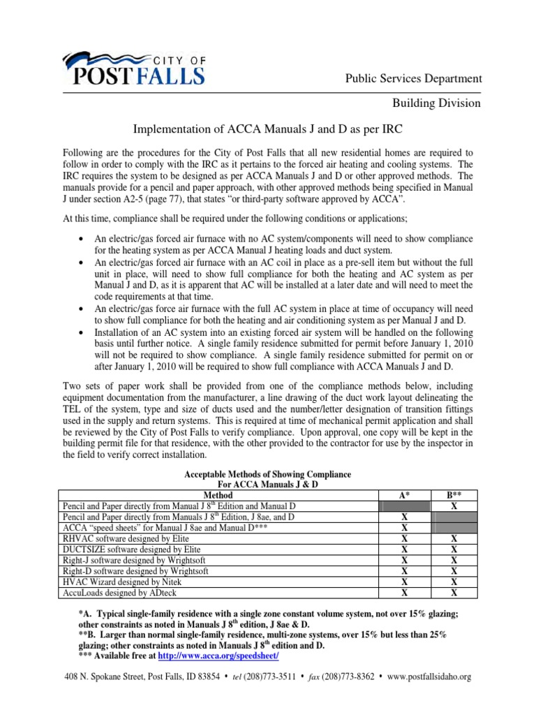 Acca Manual J and D Mechanical Requirements | PDF | Hvac | Heating
