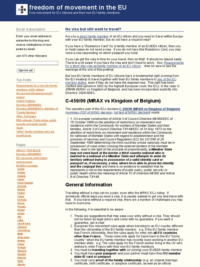 No Visa But Still Want To Travel - Freedom of Movement in The EU | PDF |  Freedom Of Movement | Travel Visa
