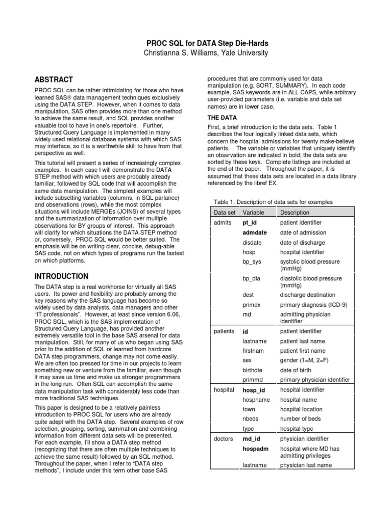 Proc SQL Subquery | PDF | Sql | Sas (Software)