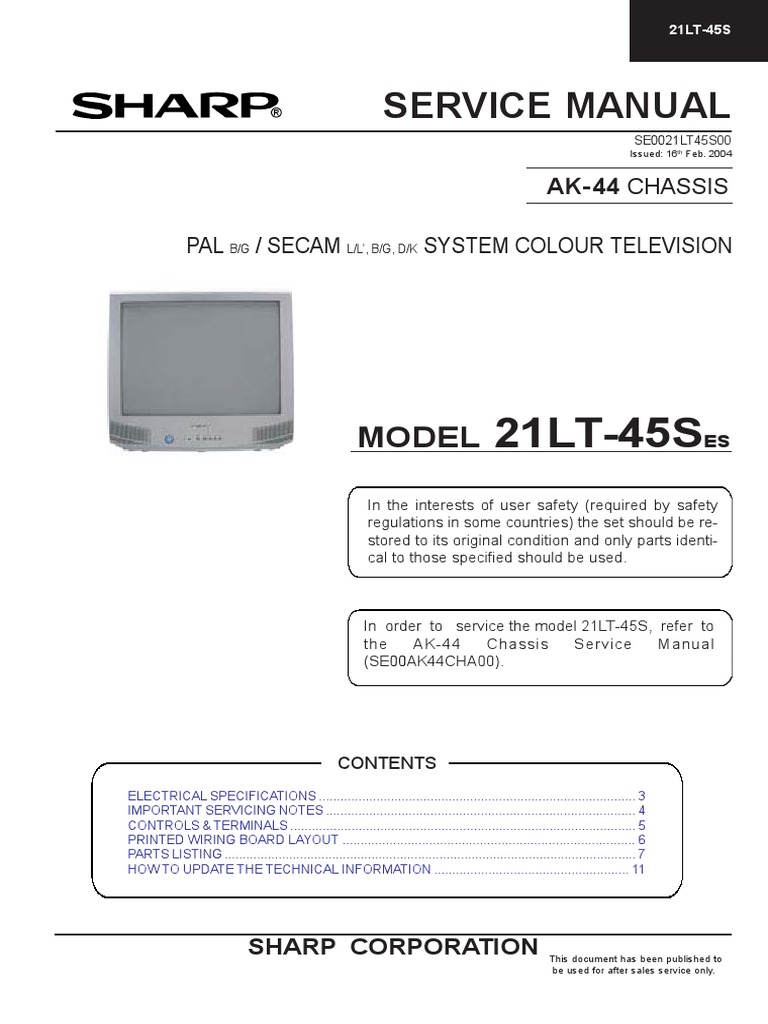 21LT-45S Service Manual Overview | PDF | Computers