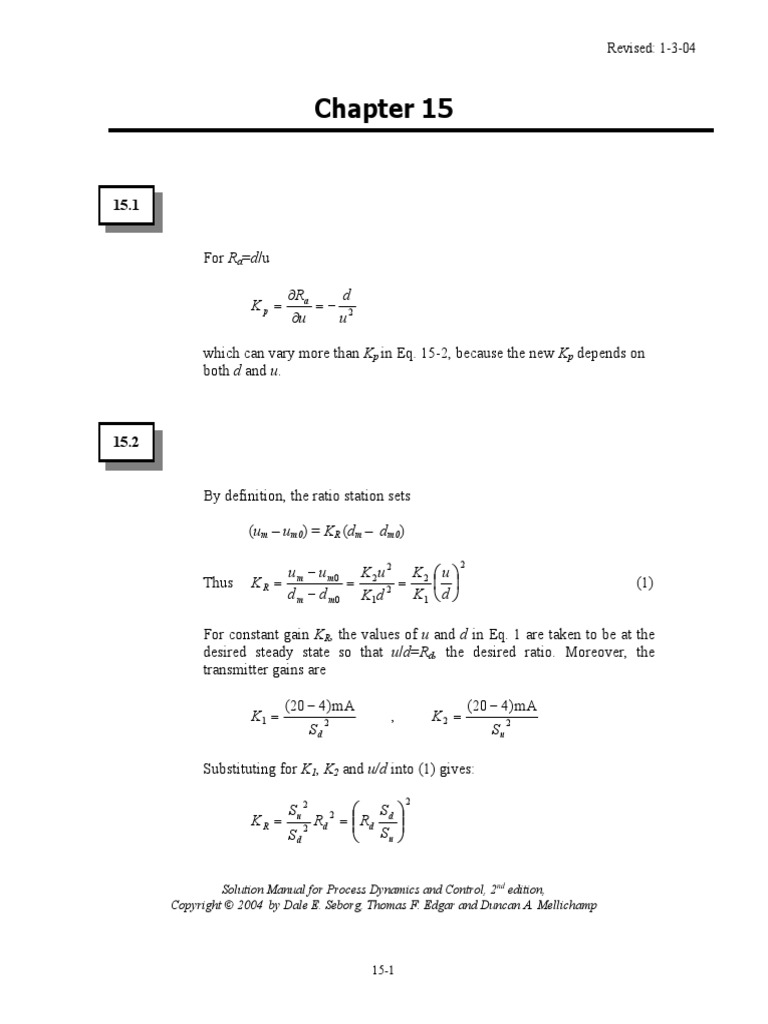 Process Dynamics and Control Ch 15 Solution Manual