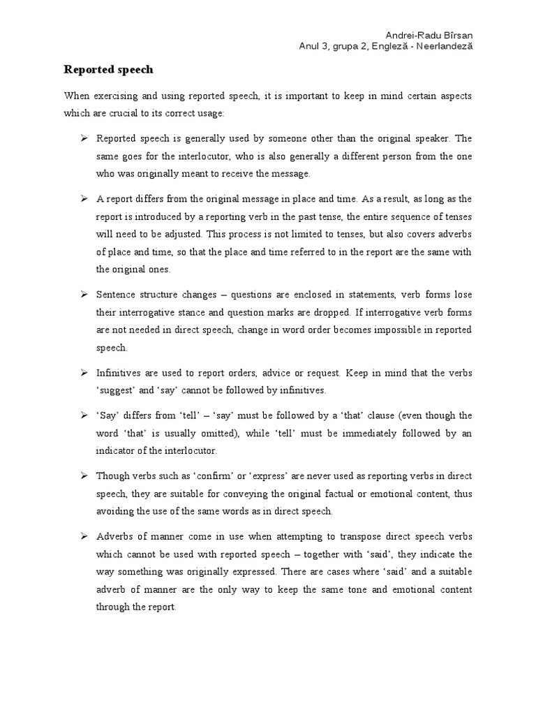Reported Speech Guide for Students | PDF | Language Arts & Discipline