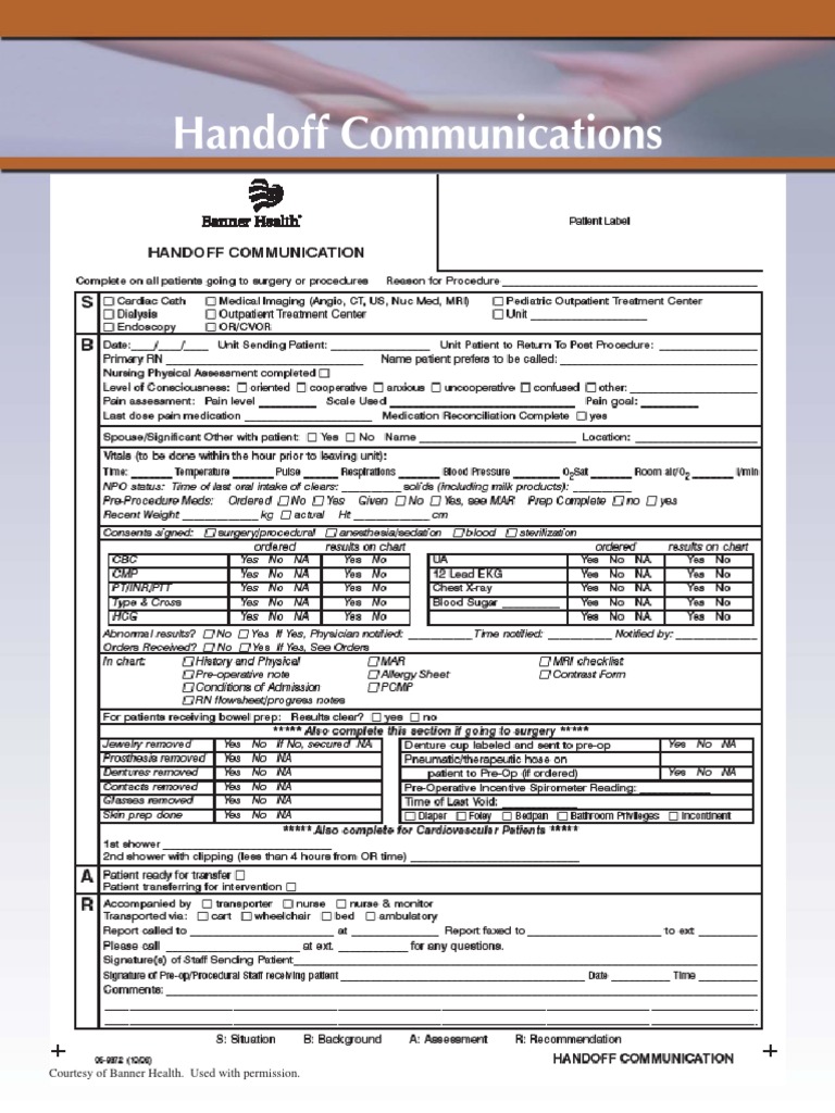HandOff SampleTools Intensive Care Unit Surgery