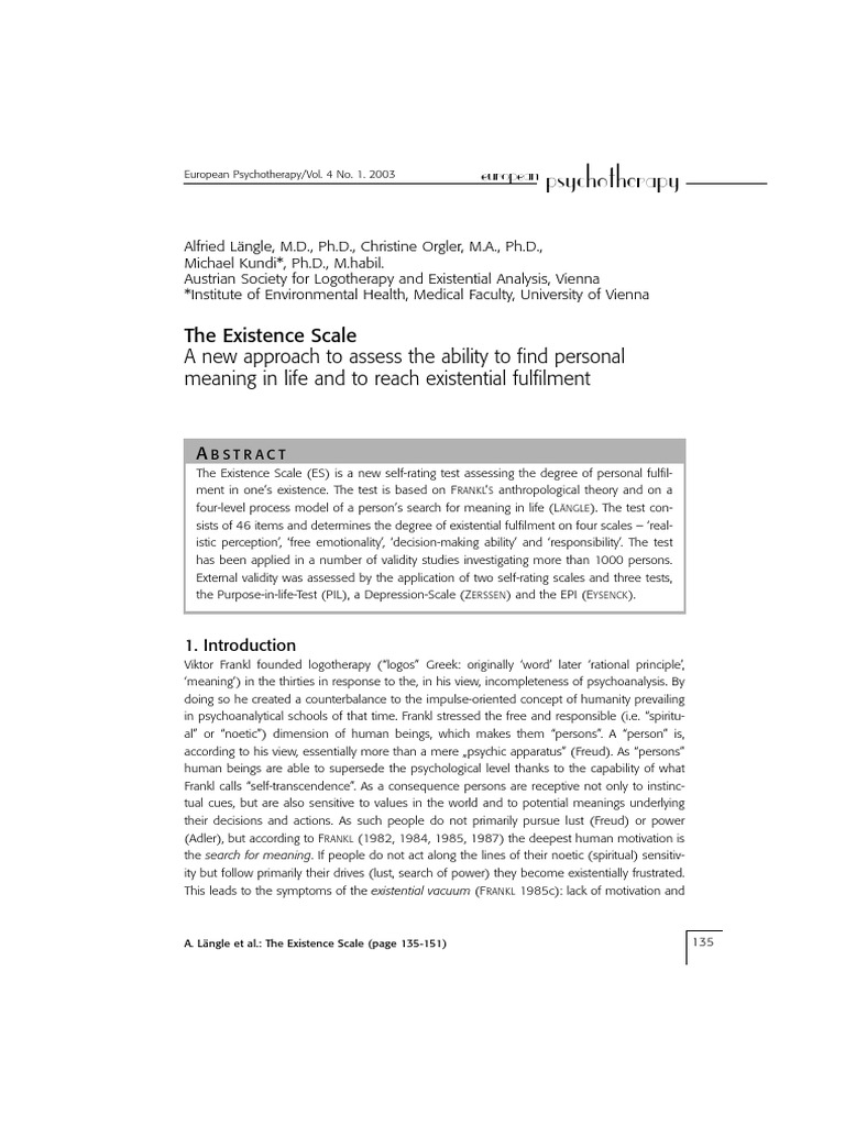 Assessing Existential Fulfillment Scale | PDF | Extraversion And ...