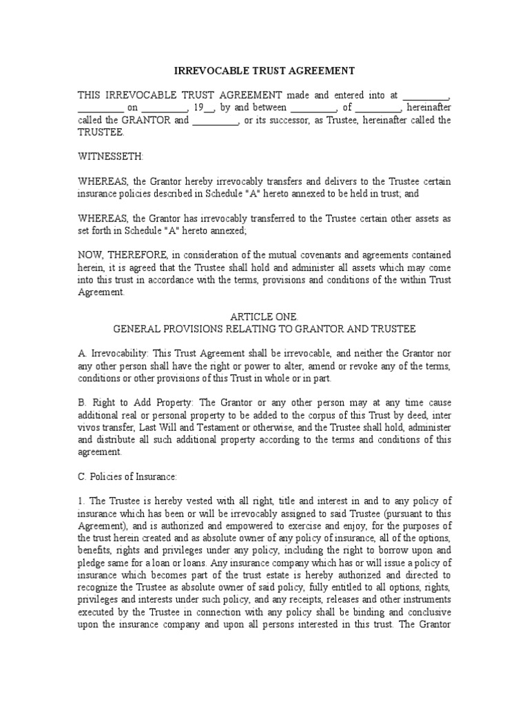 Irrevocable Trust Agreement | PDF | Wills And Trusts | Equity (Law)