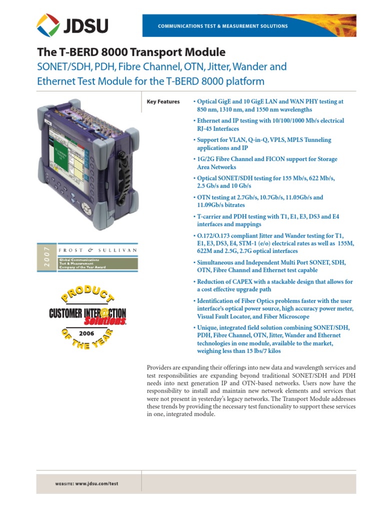 T-BERD 8000 Transport Module Datasheet | Quality Of Service | Computer