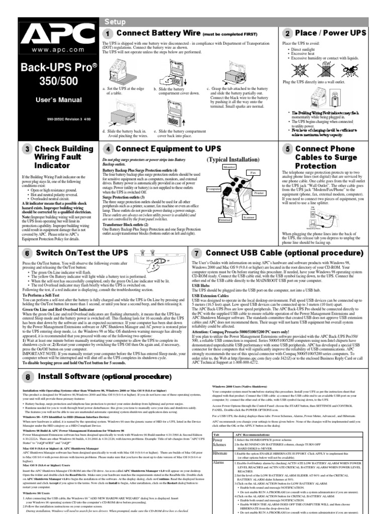 APC Back Ups Pro 500 User Manual | PDF | Usb | Operating System