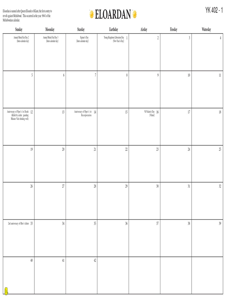 Young Kingdoms Calendar For The Year 402 PDF Works