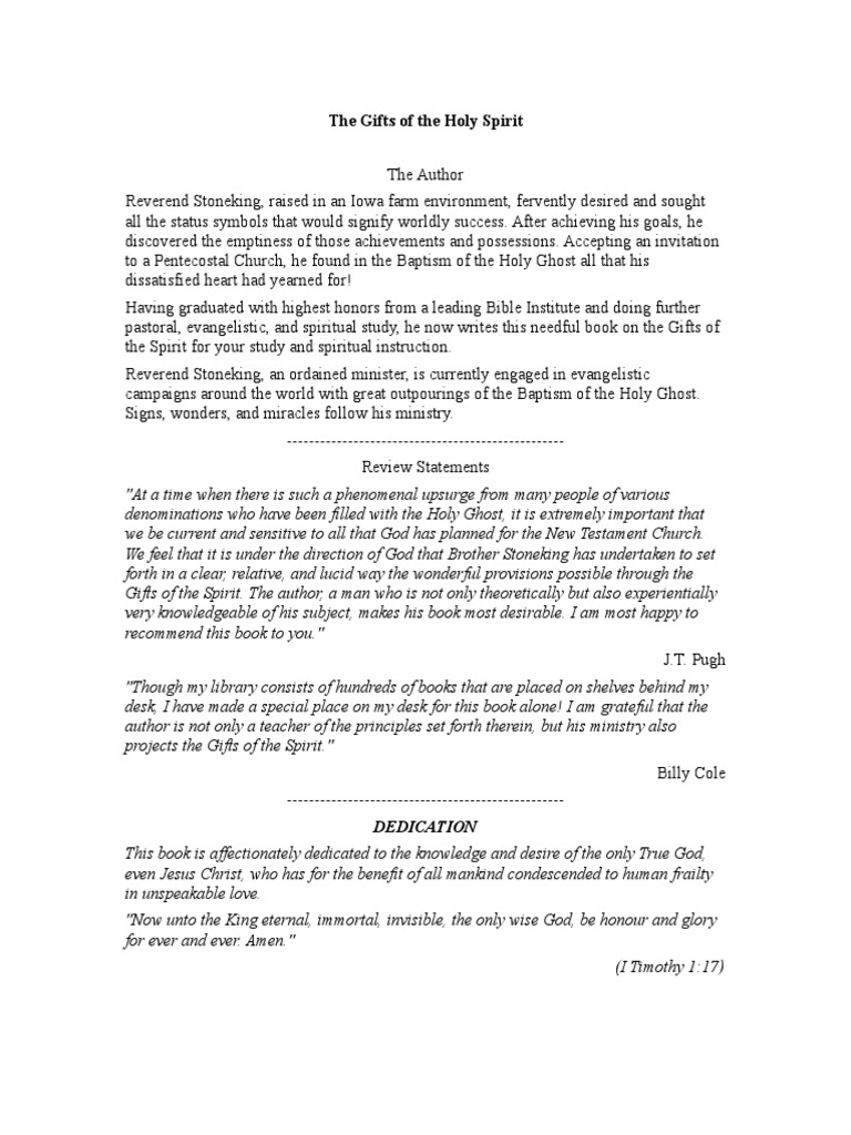 The Gifts of The Holy Spirit | PDF | Spiritual Gift | Glossolalia