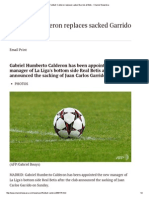 Football - Calderon Replaces Sacked Garrido at Betis - Channel NewsAsia