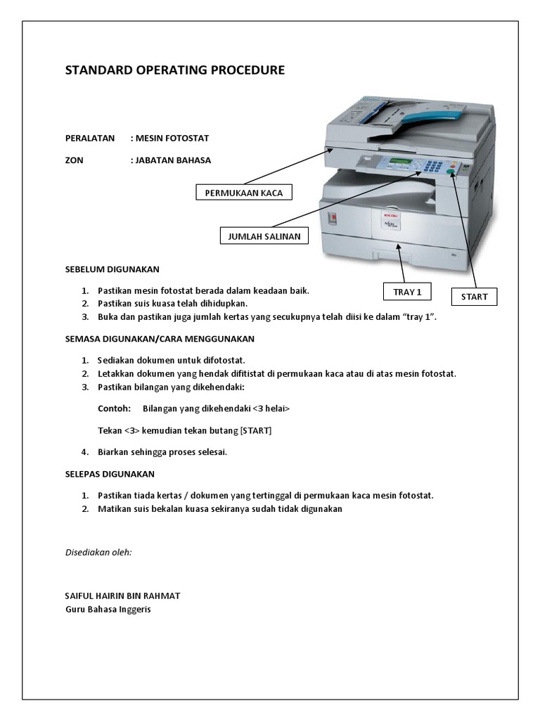 Standard Operating Procedure Photostat | PDF