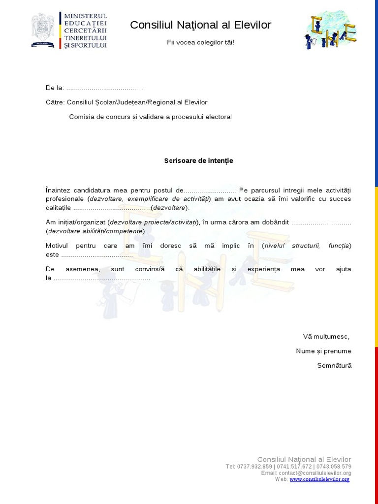 Model Scrisoare de Intentie
