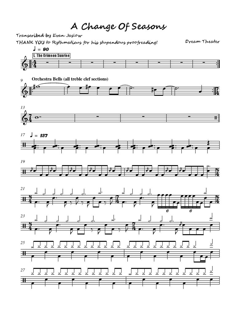 Dream Theater 『A CHANGE OF SEASONS』楽譜 A Change Of Seasons (I): The Crimson Sunrise Sheet Music for