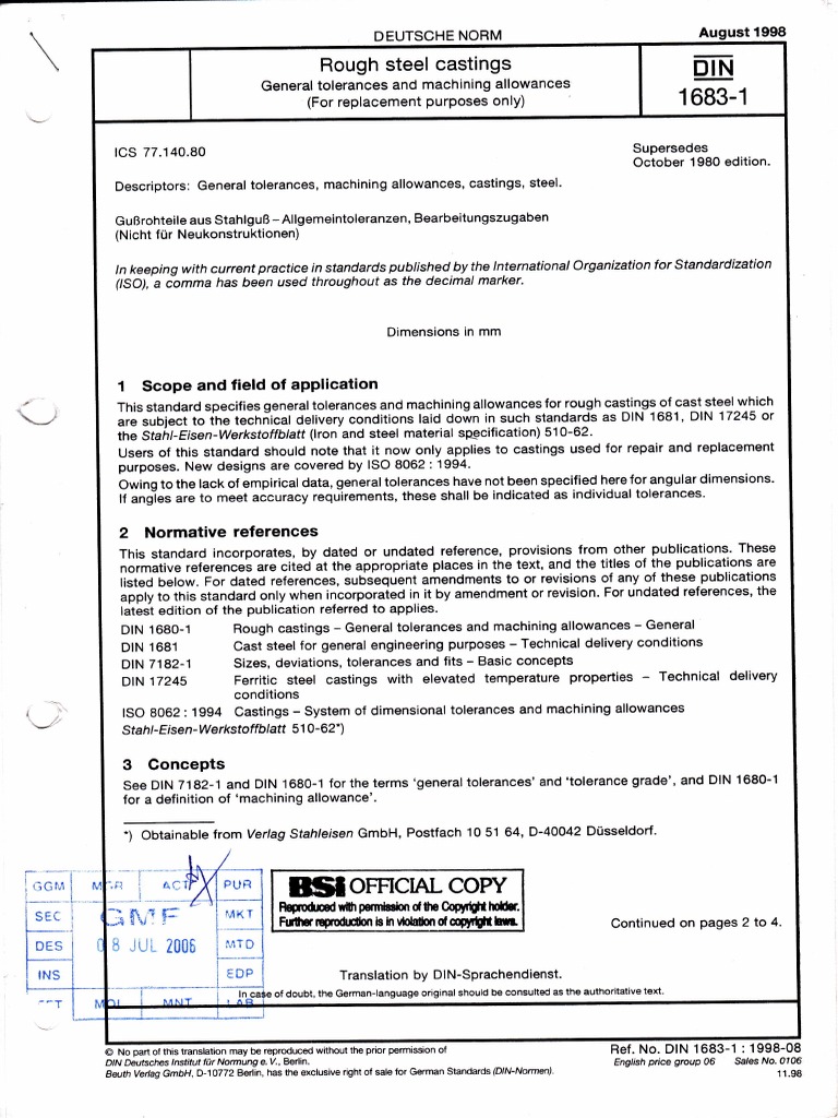 Casting Tolerances 01 | PDF | Engineering Tolerance | Production And ...