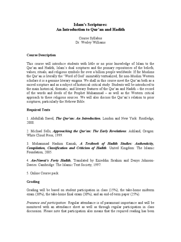 Introduction to Qur'an and Hadith Course | PDF | Hadith | Islamic Theology
