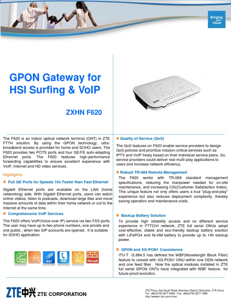 ZXHN F620 Datasheet | PDF | Voice Over Ip | Quality Of Service