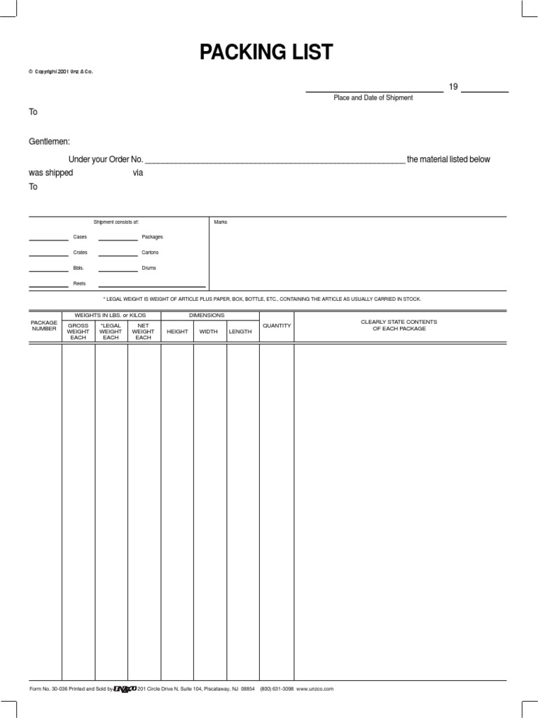 Shipping Packing List Template | PDF