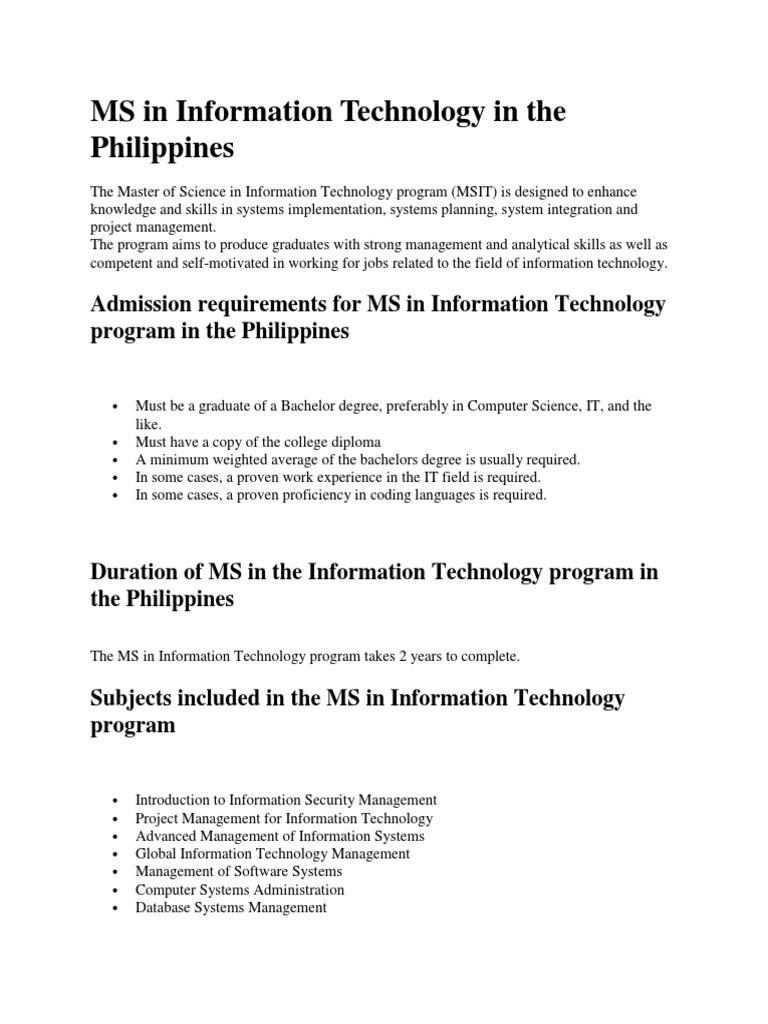 MS in Information Technology Philippines | PDF | Master Of Science ...