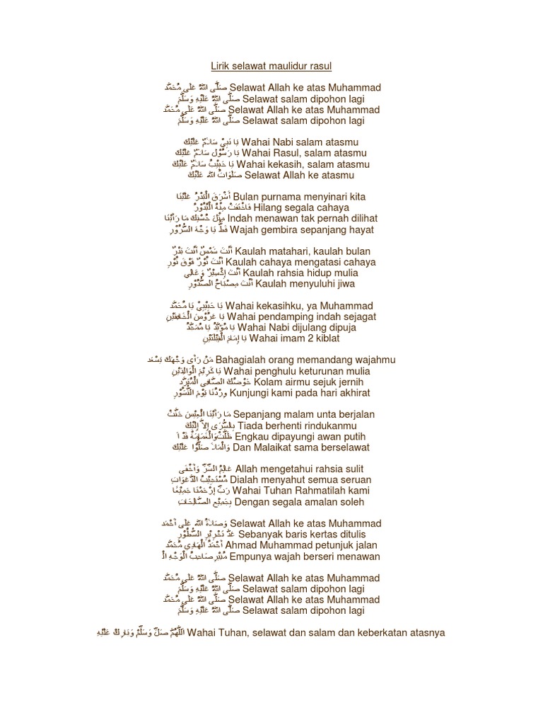 Lirik Selawat Maulidur Rasul Pdf