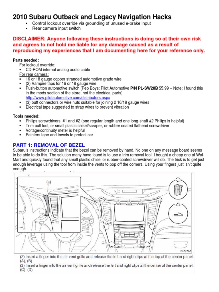 2010 Subaru Outback and Legacy Navigation Hack | Wire | Electrical