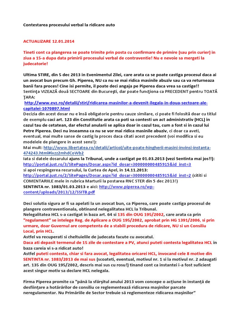 Contestarea Procesului Verbal La Ridicare Auto