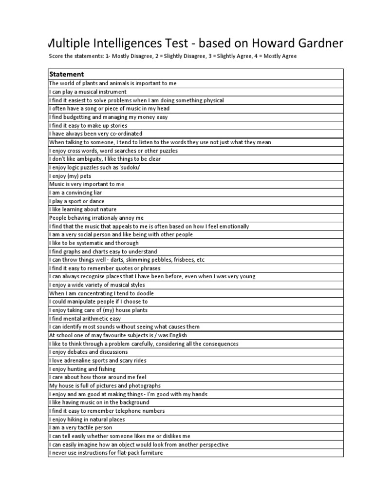 Multiple Intelligences Test AIMS 3 | PDF | Perception | Intelligence