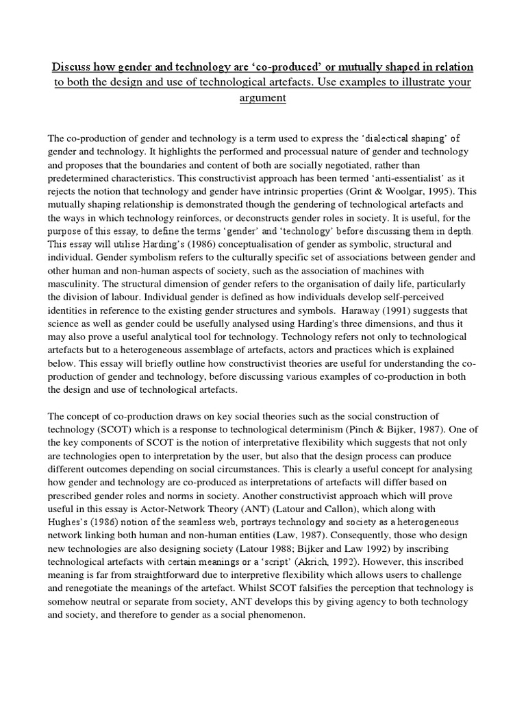 Gender and Technology Co-Production Analysis | PDF | Gender Role ...
