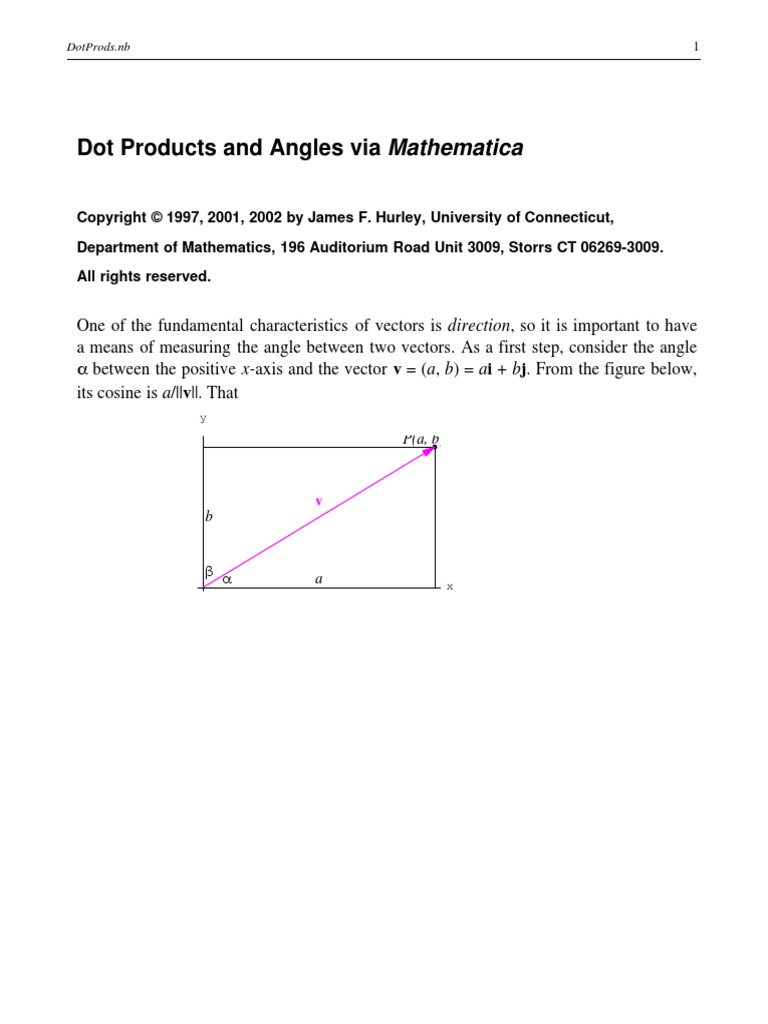 Dot Products and Angles Via Mathematica | PDF | Science & Mathematics