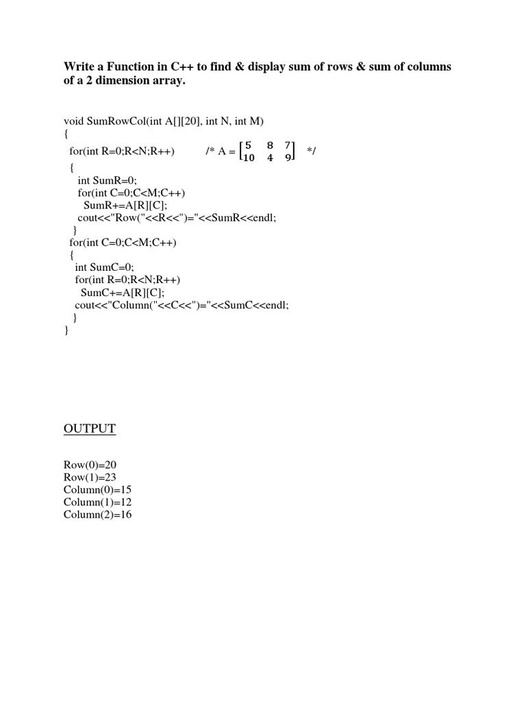 C++ Functions for Array Sums and Sorting | PDF