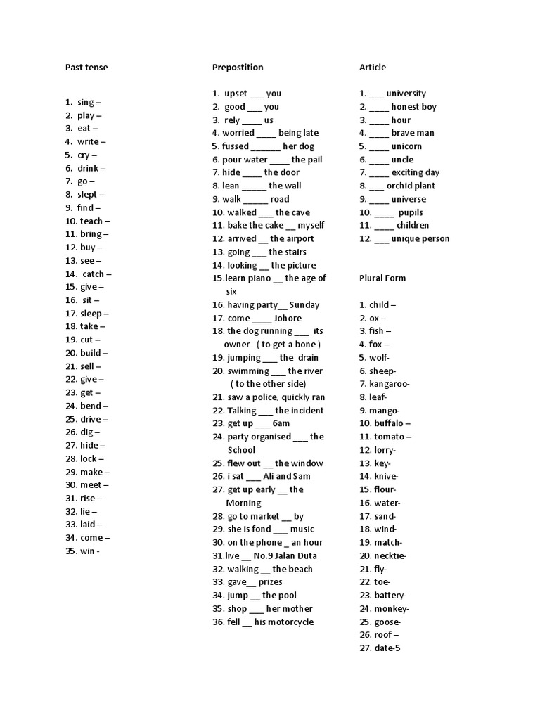 Past Tense Pdf