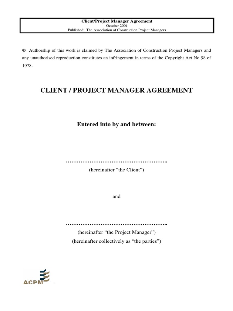 Client - Project Manager Agreement - ACPM | PDF | Mediation | Law Of Agency