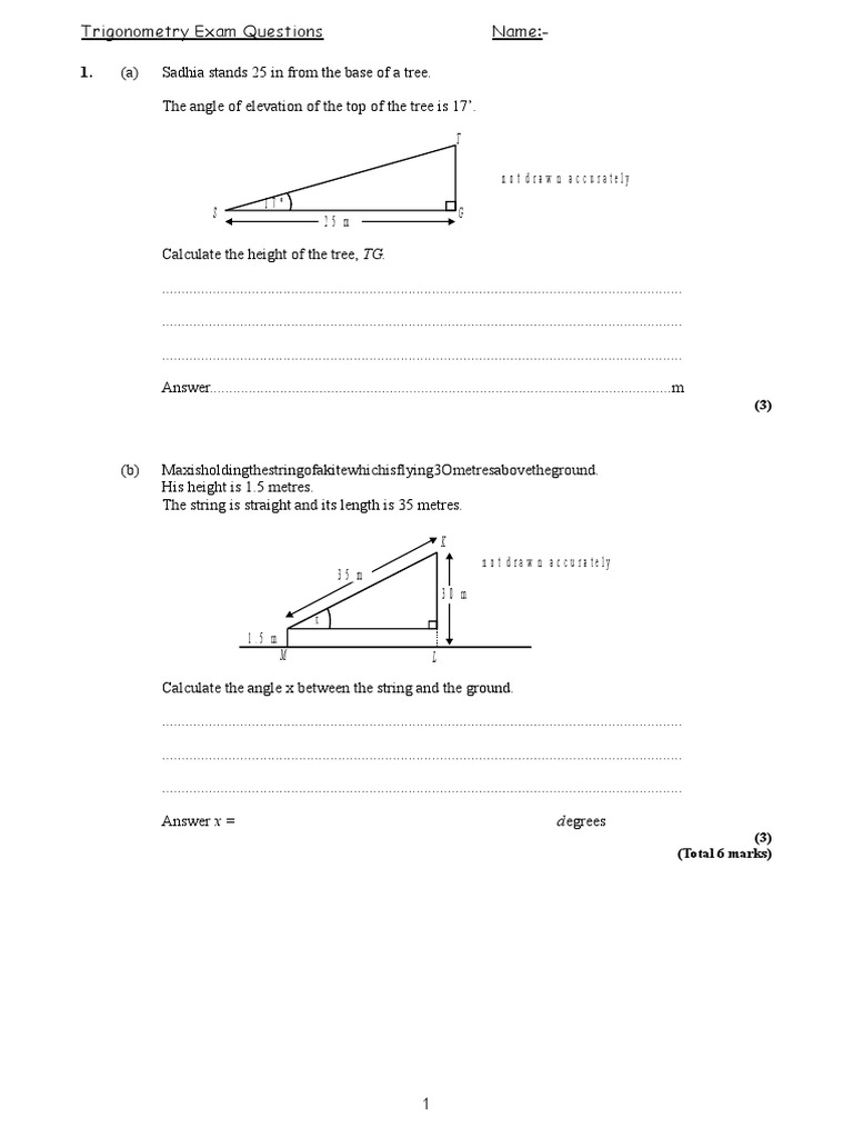 Trigonometry Exam Questions and Solutions | PDF | Trigonometry ...