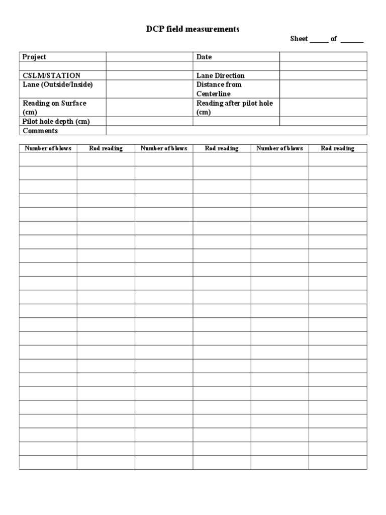 DCP Field Data Recording Sheet Version 1 1-5-2010 | PDF