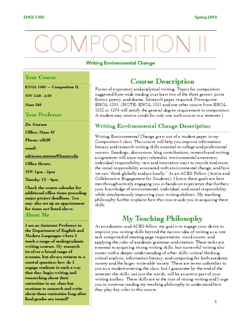 ENGL 1302 SP 2014 Composition II Syllabus | PDF | Critical Thinking ...
