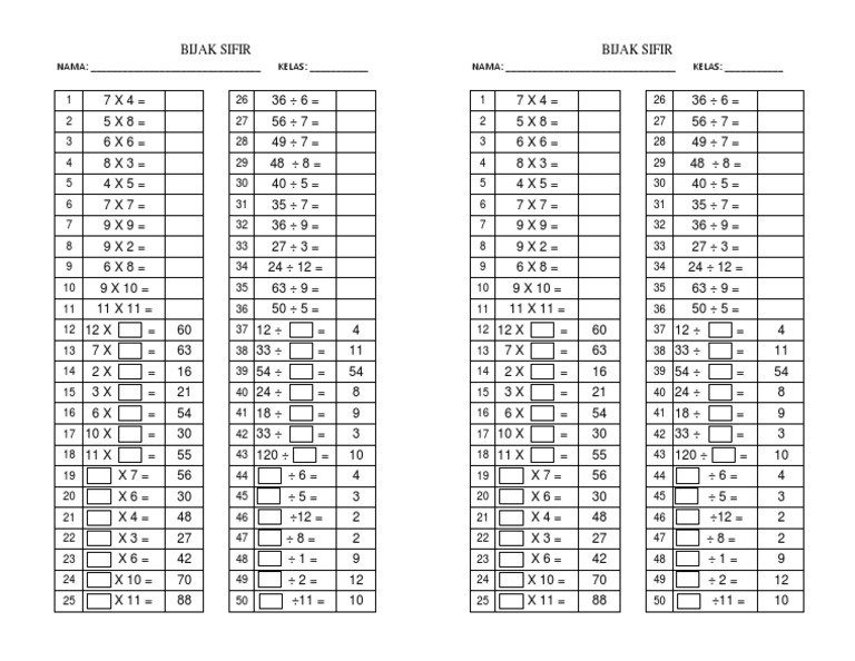 Latihan Bijak Sifir Matematik Pdf