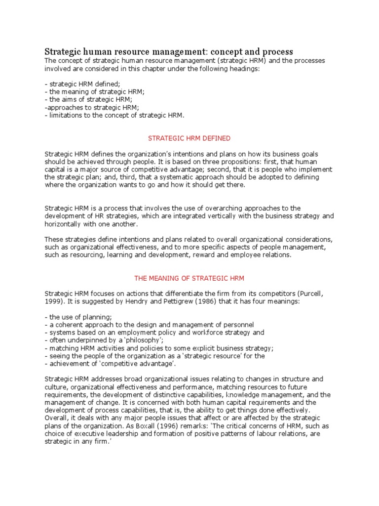 Strategic Human Resource Management Concept and Process | PDF | Human ...
