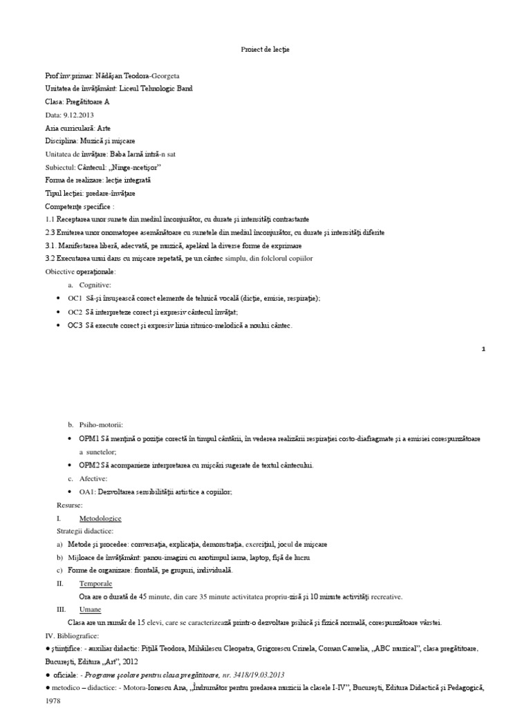 Proiect Didactic Muzica Si Miscare