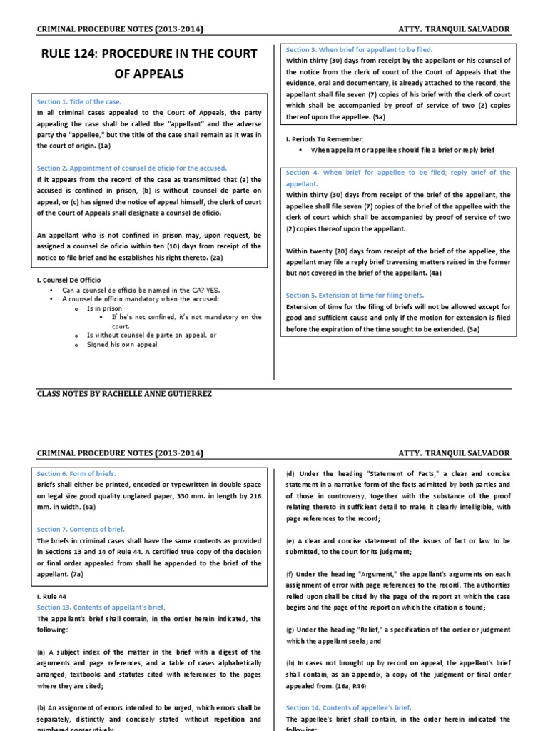 Rule 124: Procedure in The Court of Appeals | PDF | Brief (Law) | Appeal