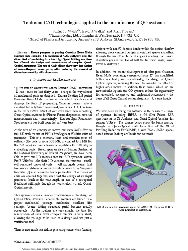 Toolroom CAD Technologies Applied To The Manufacture of QO Systems