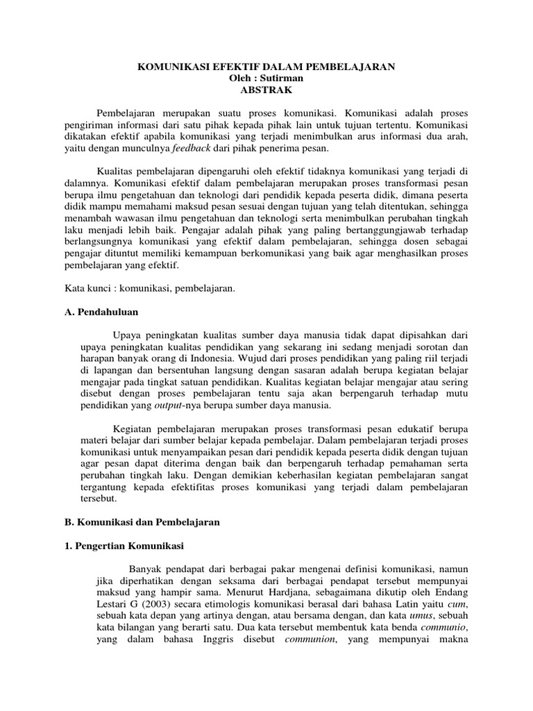 Komunikasi Efektif Dalam Pembelajaran