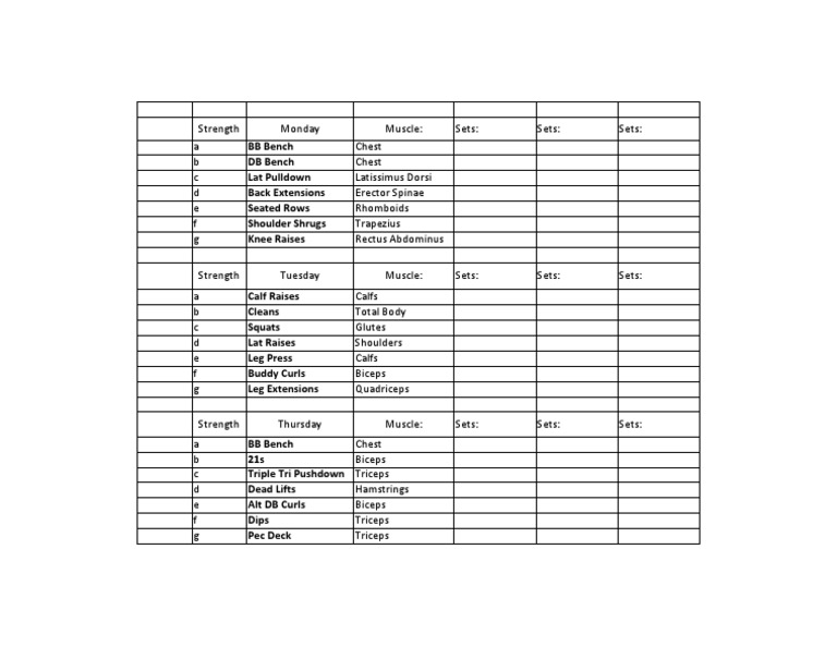 Weekly Strength Training Routine | PDF | Sports & Recreation