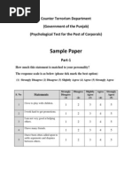 Sample Paper: Counter Terrorism Department (Government of The Punjab) (Psychological Test For The Post of Corporals)