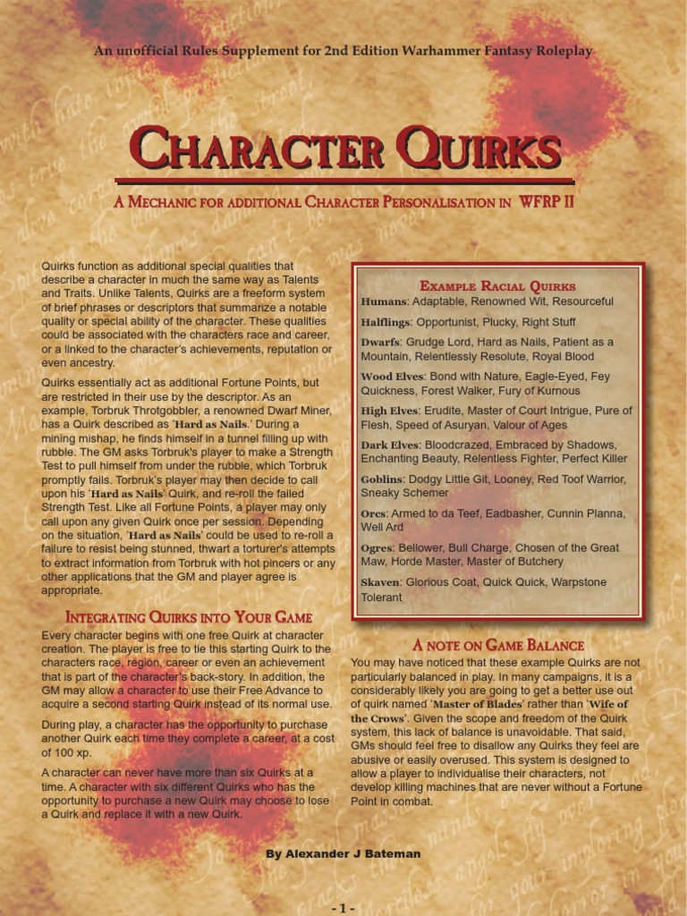 WFRP Quirks | PDF | Campaign Settings | Fantasy
