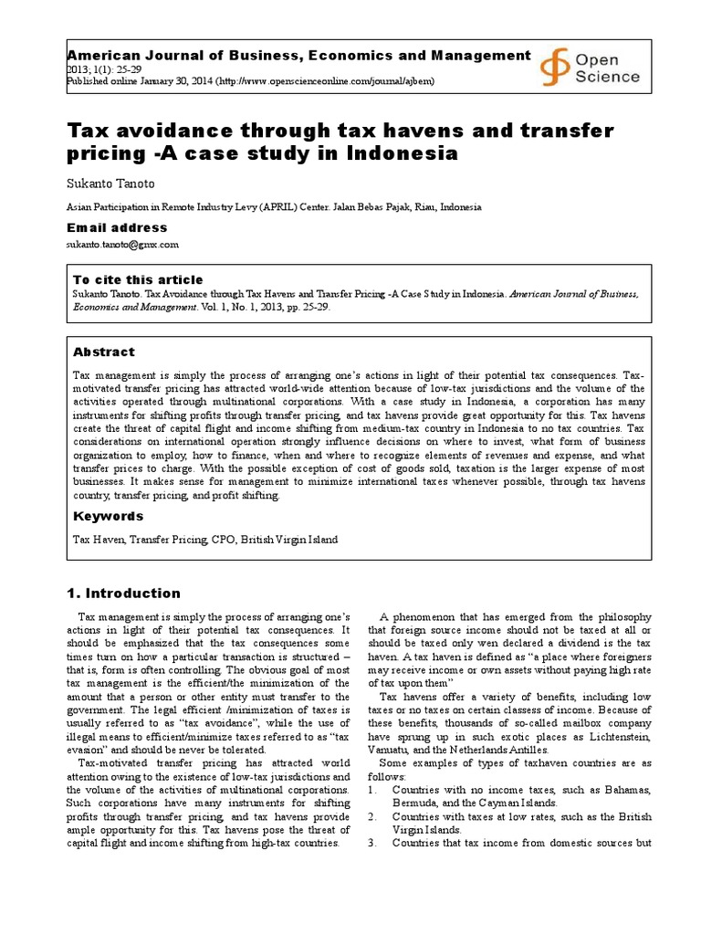 Tax Avoidance Through Tax Havens and Transfer Pricing - A Case Study in ...