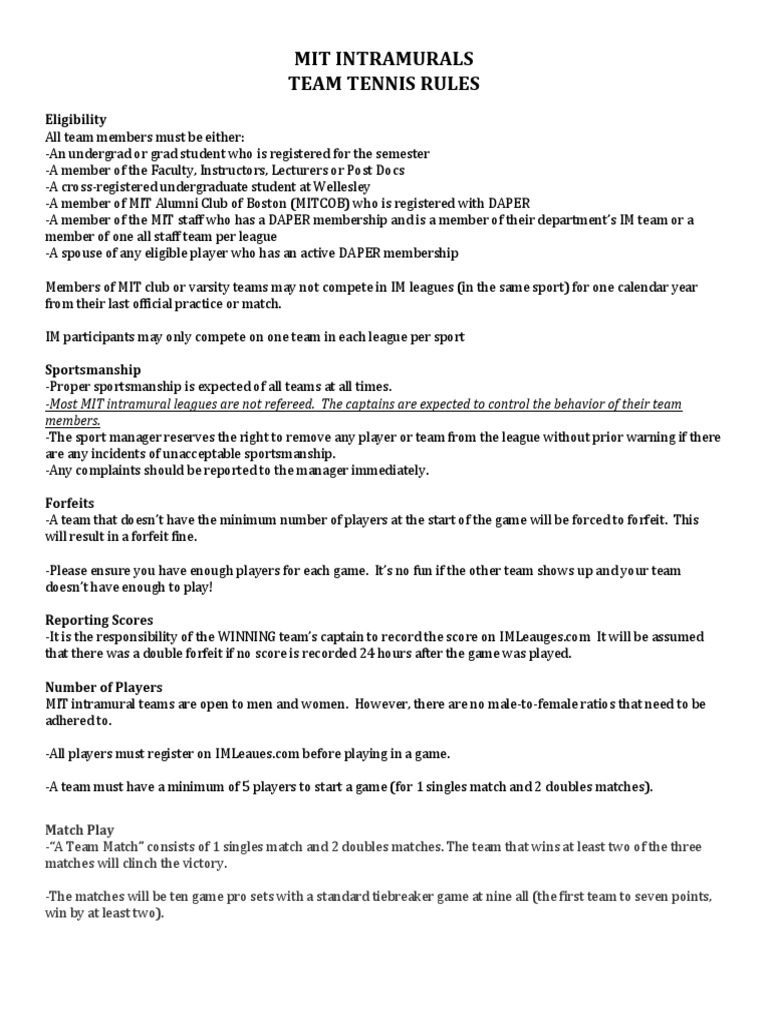 MIT Intramural Team Tennis Rules | PDF | Sports | Leisure