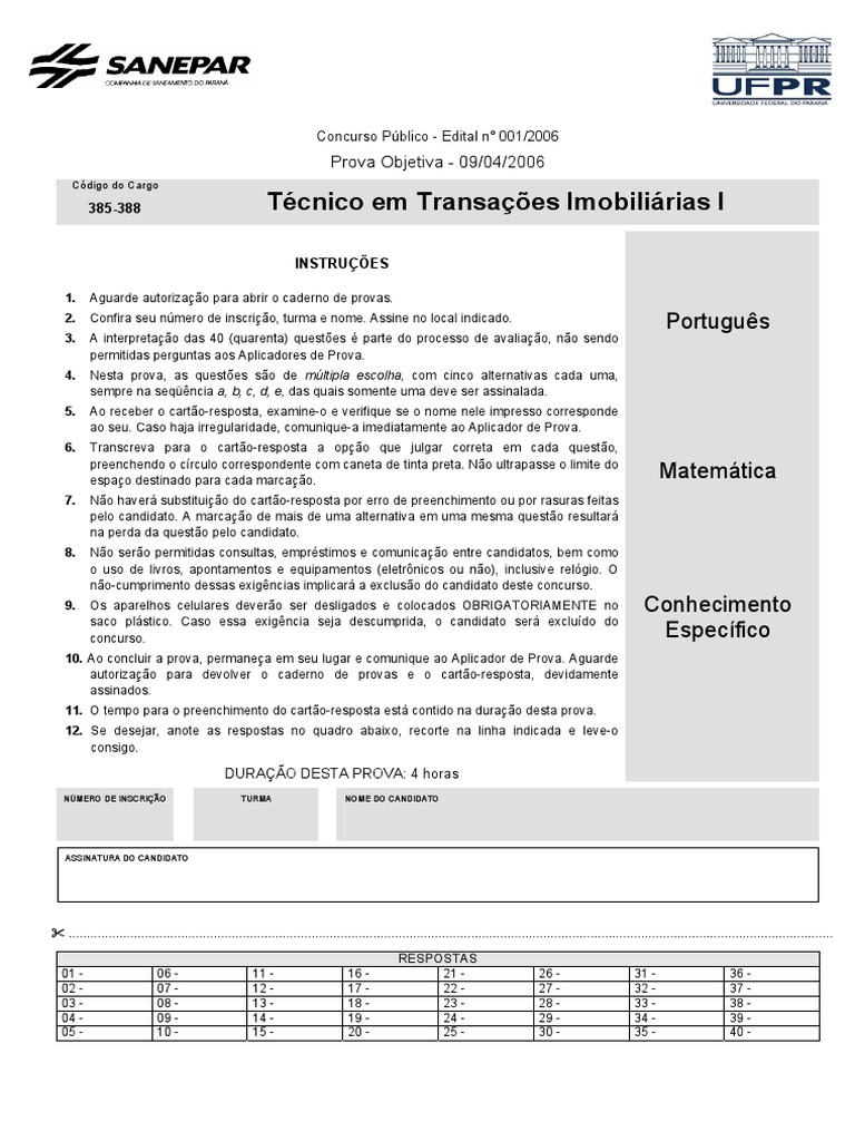Prova Modelo de Tti | PDF