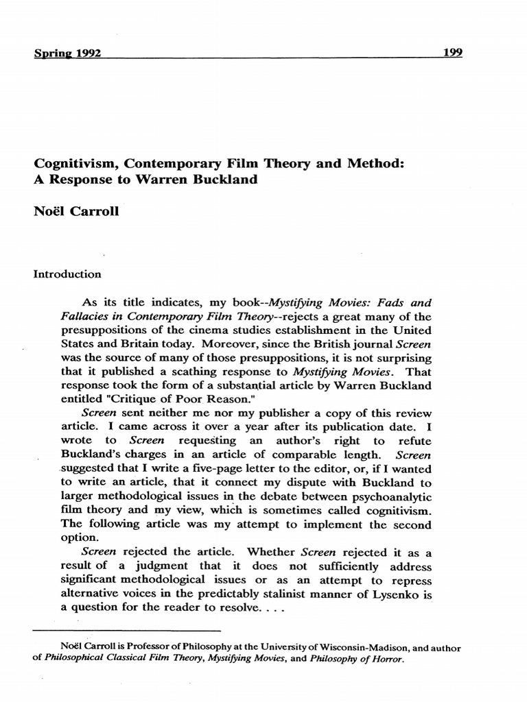 Cognitivism vs. Psychoanalysis in Film Theory | PDF | Analytic ...
