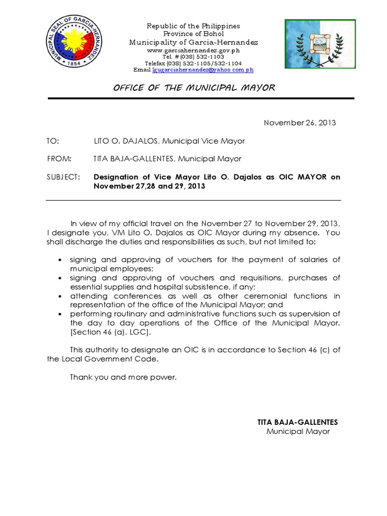 Designation As OfficerInChrage