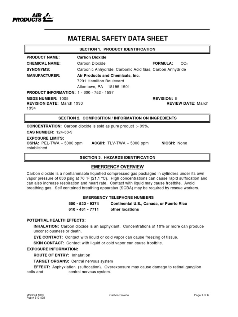 Carbon Dioxide Msds | PDF | Dangerous Goods | Superfund