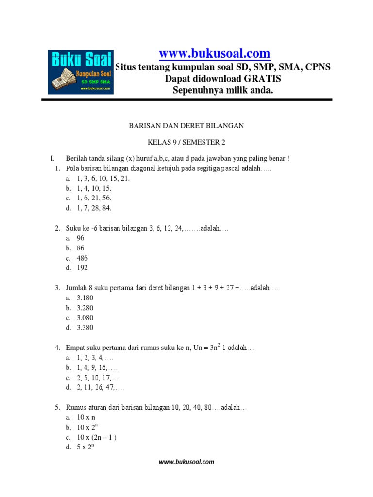 6 Latihan Soal Matematika Barisan Dan Deret Bilangan Kelas 9 Smp